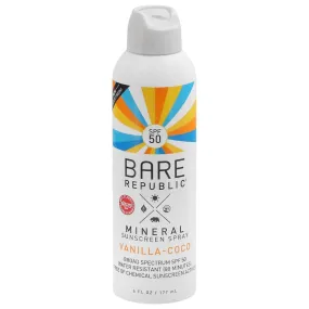 Bare Republic - Vanilla Coco SPF 50 Mineral Sunscreen Spray, 6 Fl Oz