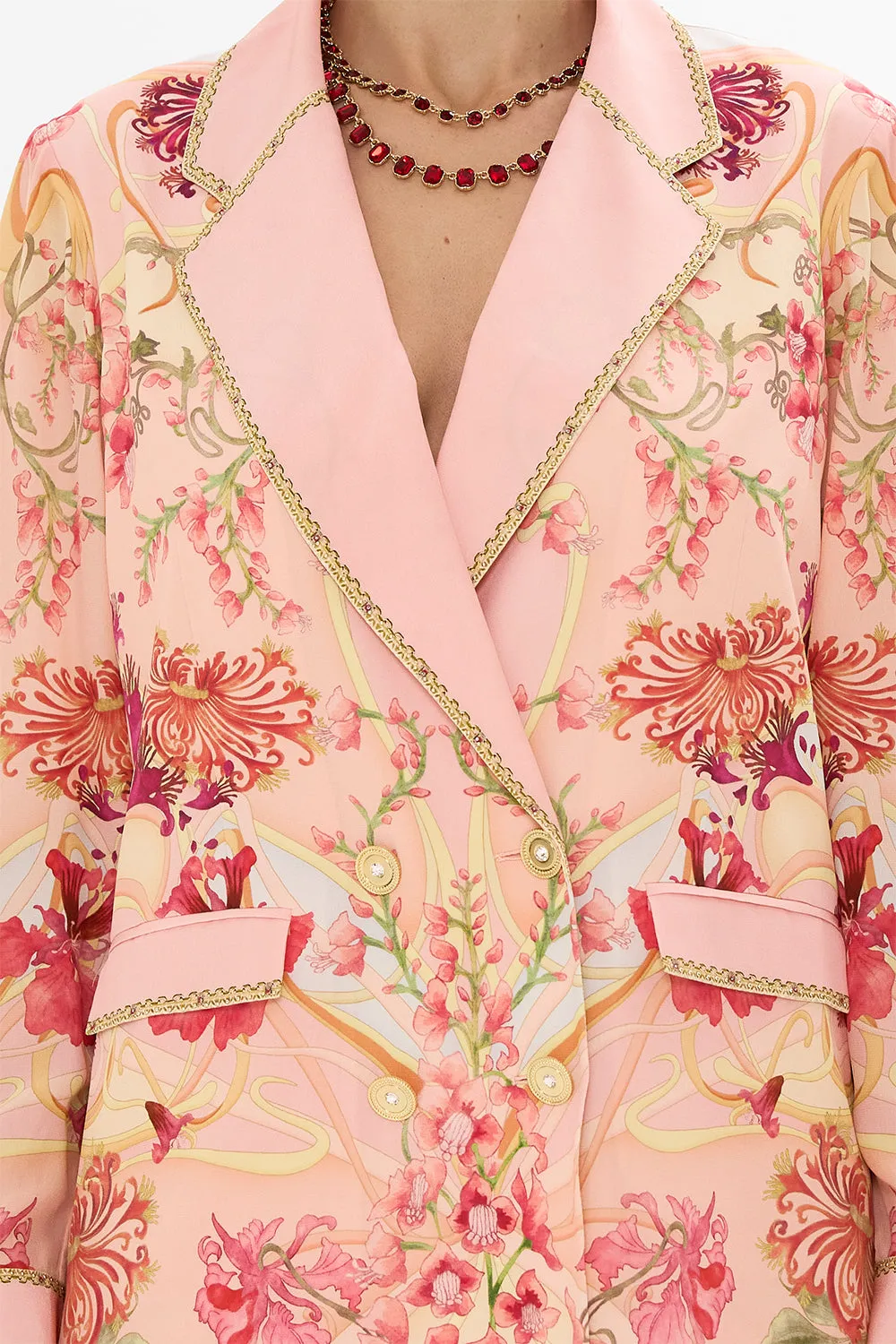 DOUBLE BREASTED SOFT JACKET BLOSSOMS AND BRUSHSTROKES