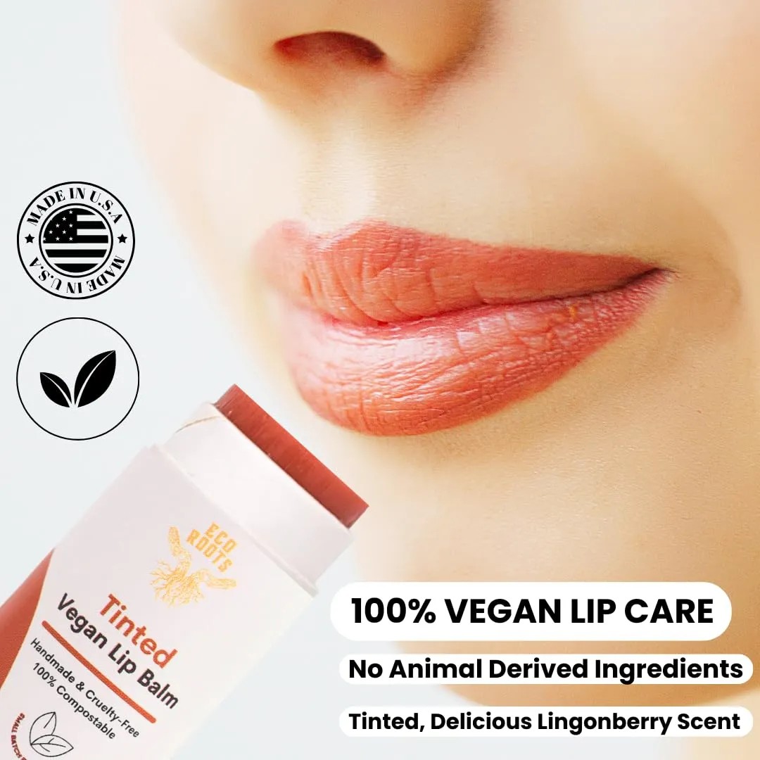 ECO ROOTS: Tinted Lip Balm - Organic and Vegan Lip Moisturizer (Pack of 2)