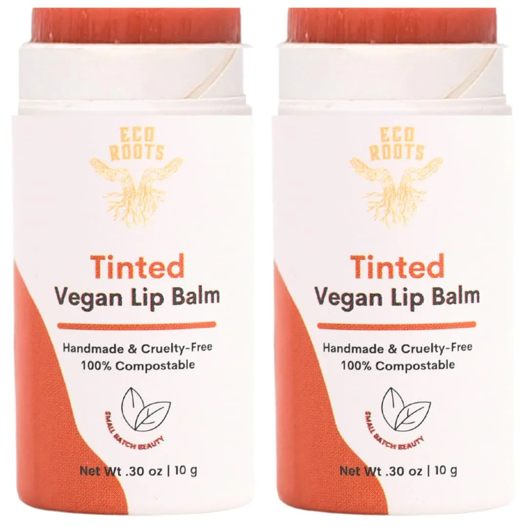 ECO ROOTS: Tinted Lip Balm - Organic and Vegan Lip Moisturizer (Pack of 2)