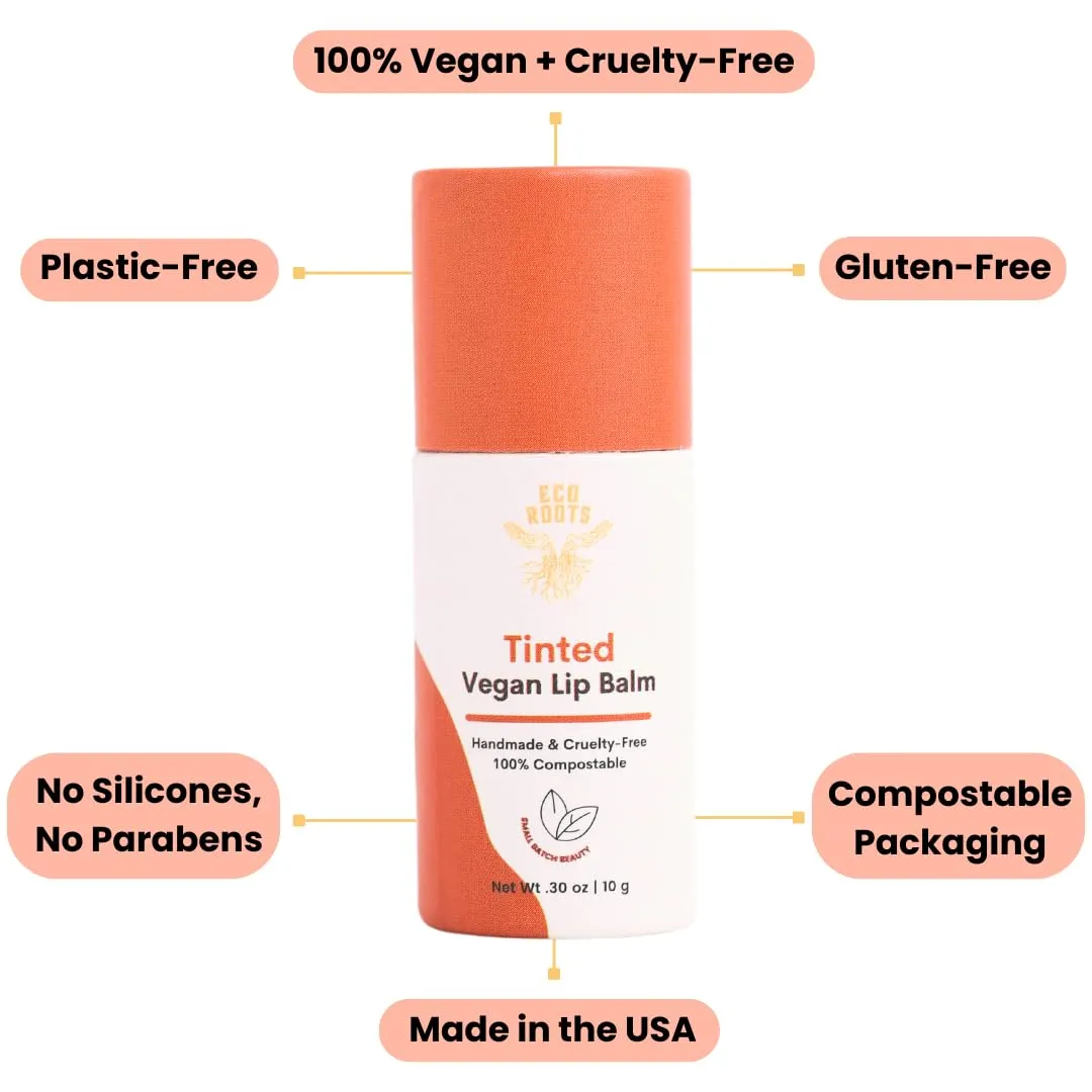 ECO ROOTS: Tinted Lip Balm - Organic and Vegan Lip Moisturizer (Pack of 2)