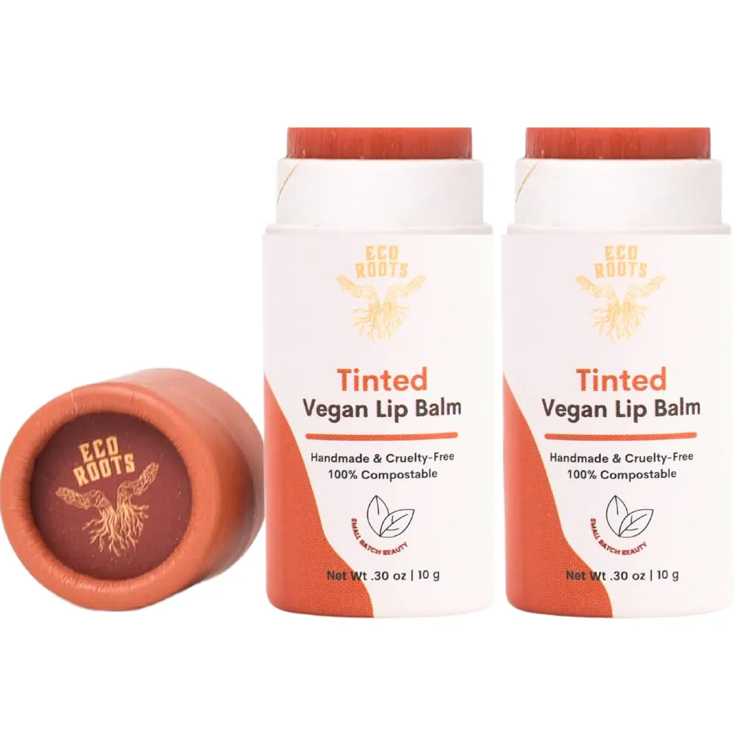 ECO ROOTS: Tinted Lip Balm - Organic and Vegan Lip Moisturizer (Pack of 2)