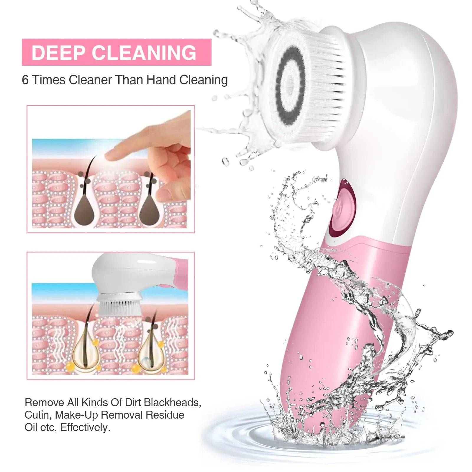 Face Brush Electric Face Cleansing Brush Skin Cleansing Face Scrubber with 3 Brush Heads TOUCHBeauty Spin Brush for Deep Cleansing Exfoliation, Facial Cleanser Brush for Massaging Pink