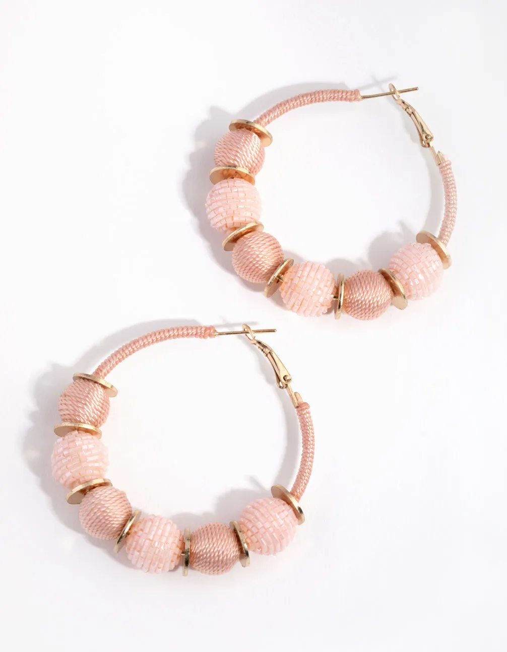 Gold Thread Seed Bead Hoop Earrings