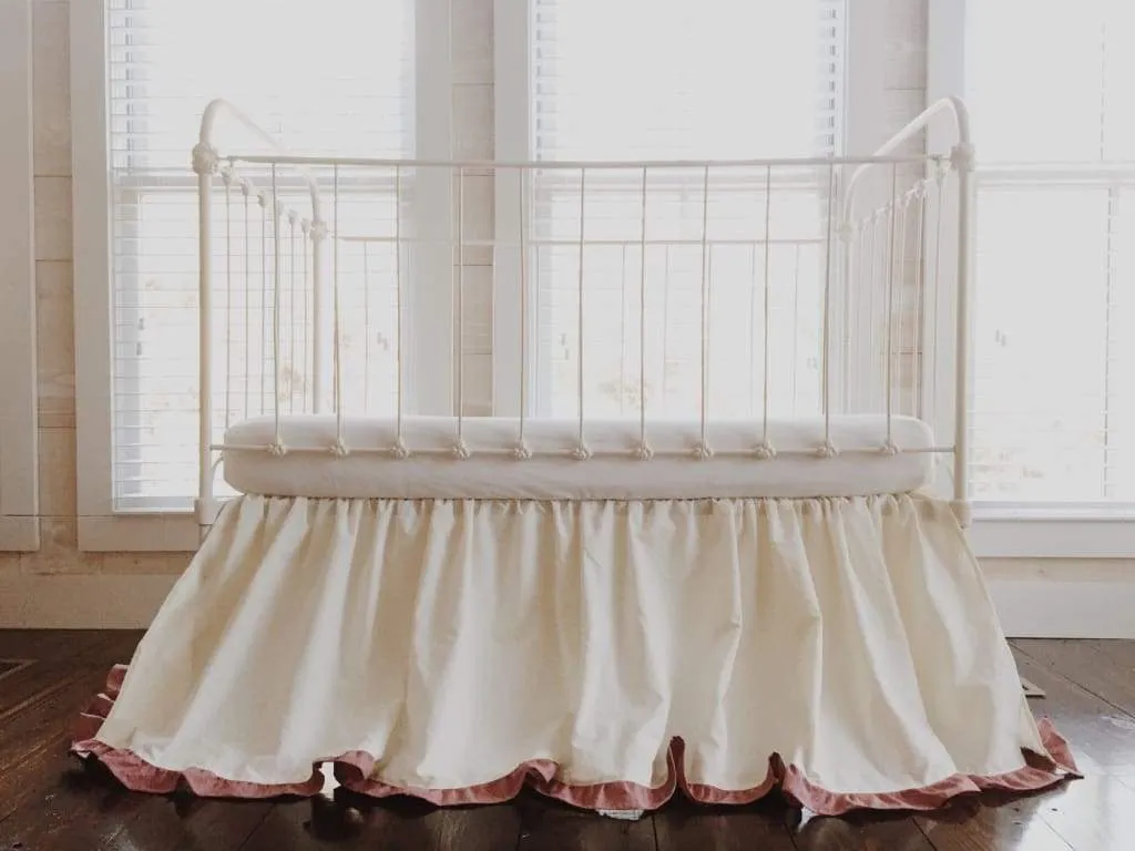 Ivory and Blush Ruffled Crib Skirt for Baby Girls