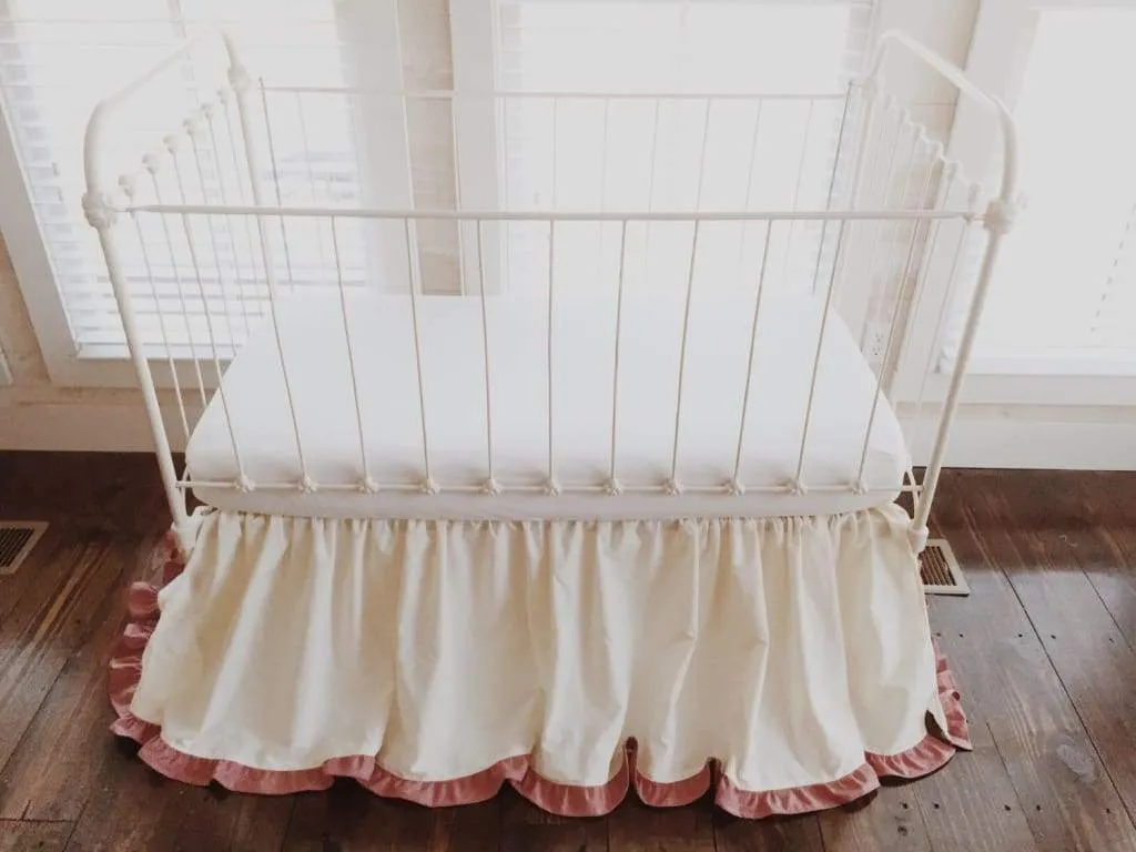 Ivory and Blush Ruffled Crib Skirt for Baby Girls