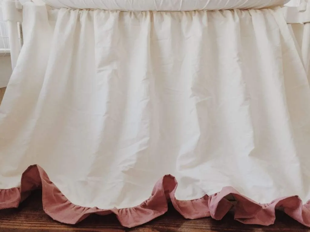 Ivory and Blush Ruffled Crib Skirt for Baby Girls