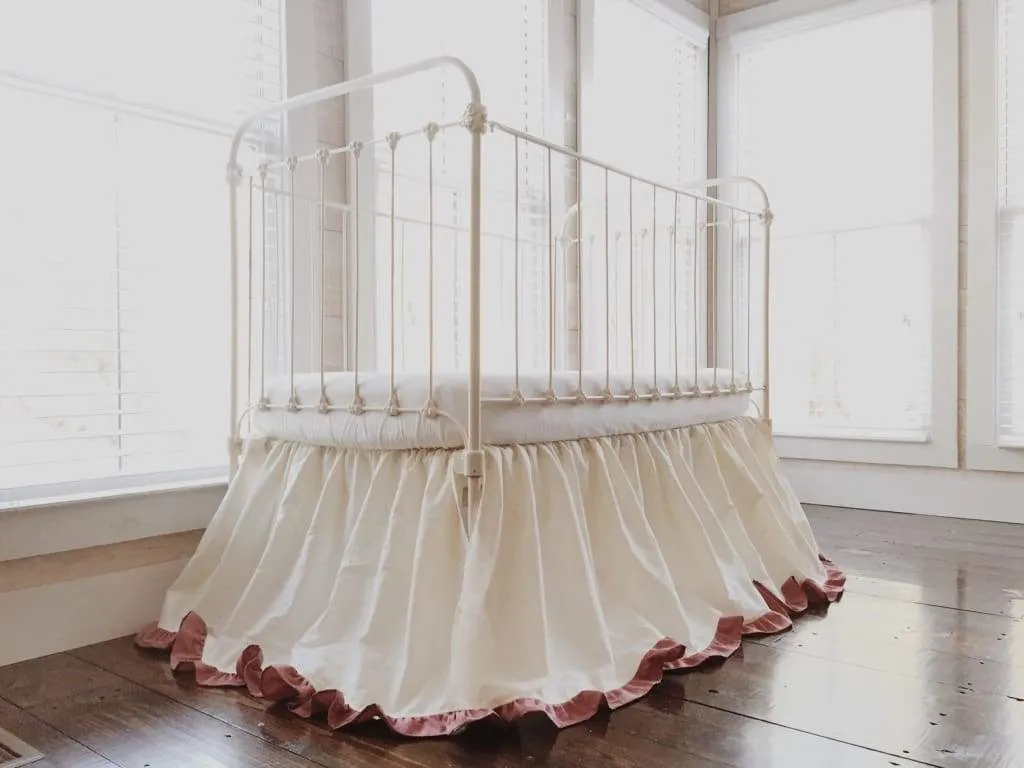 Ivory and Blush Ruffled Crib Skirt for Baby Girls