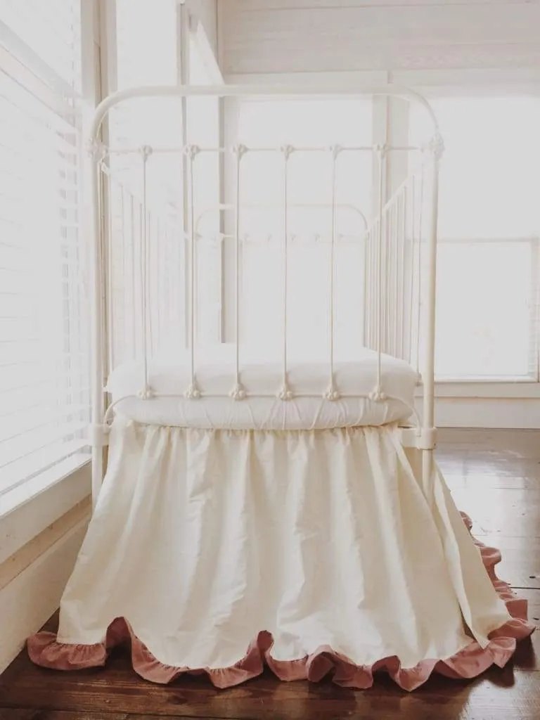 Ivory and Blush Ruffled Crib Skirt for Baby Girls