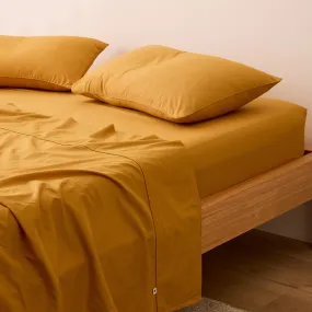 Leo Washed Cotton - Mustard Bed Sheets