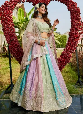 Lime Green Multicolored Embroidered Bridal Lehenga Choli