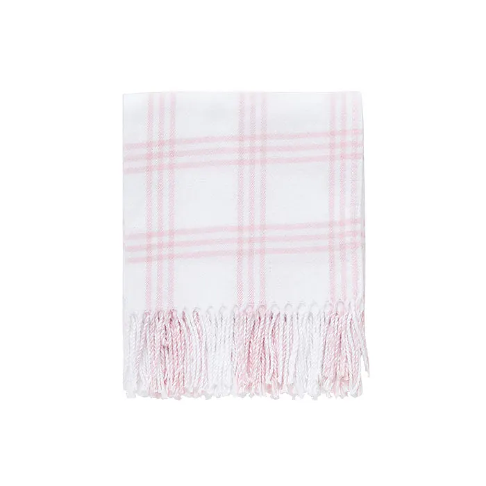 Perfect Plaid Baby Throw in White with Blush